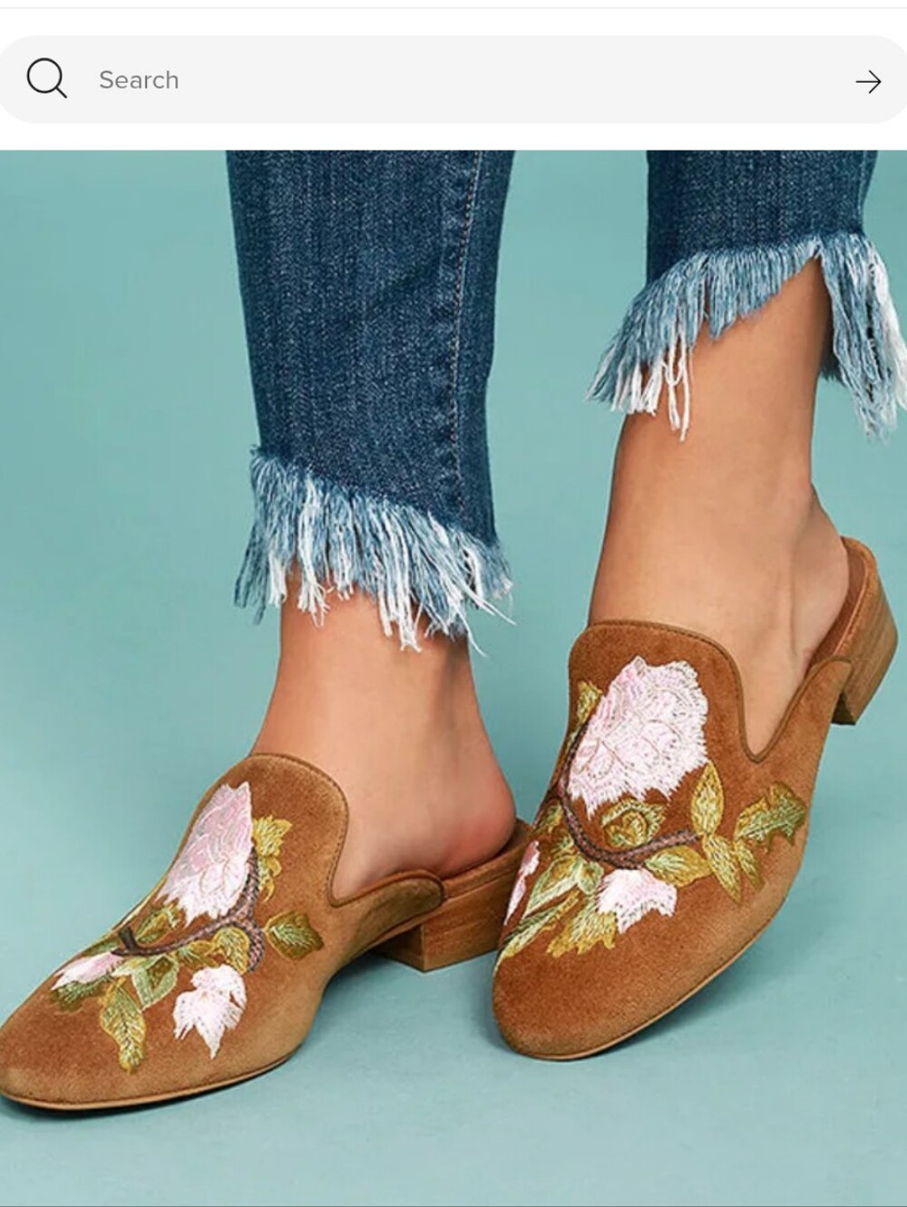 Matisse Bianca Tan Embroidered Suede Leather Loafer Slides